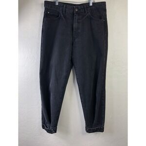 ZARA Womens 10 Black Denim Mom Jeans Snap Cuff Hem Detail Tapered